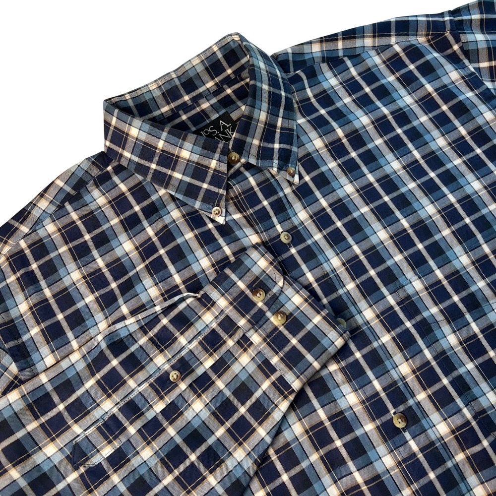 Jos. A. Bank Blue Plaid Button Down Mens Large Traveler's Collection Long Sleeve